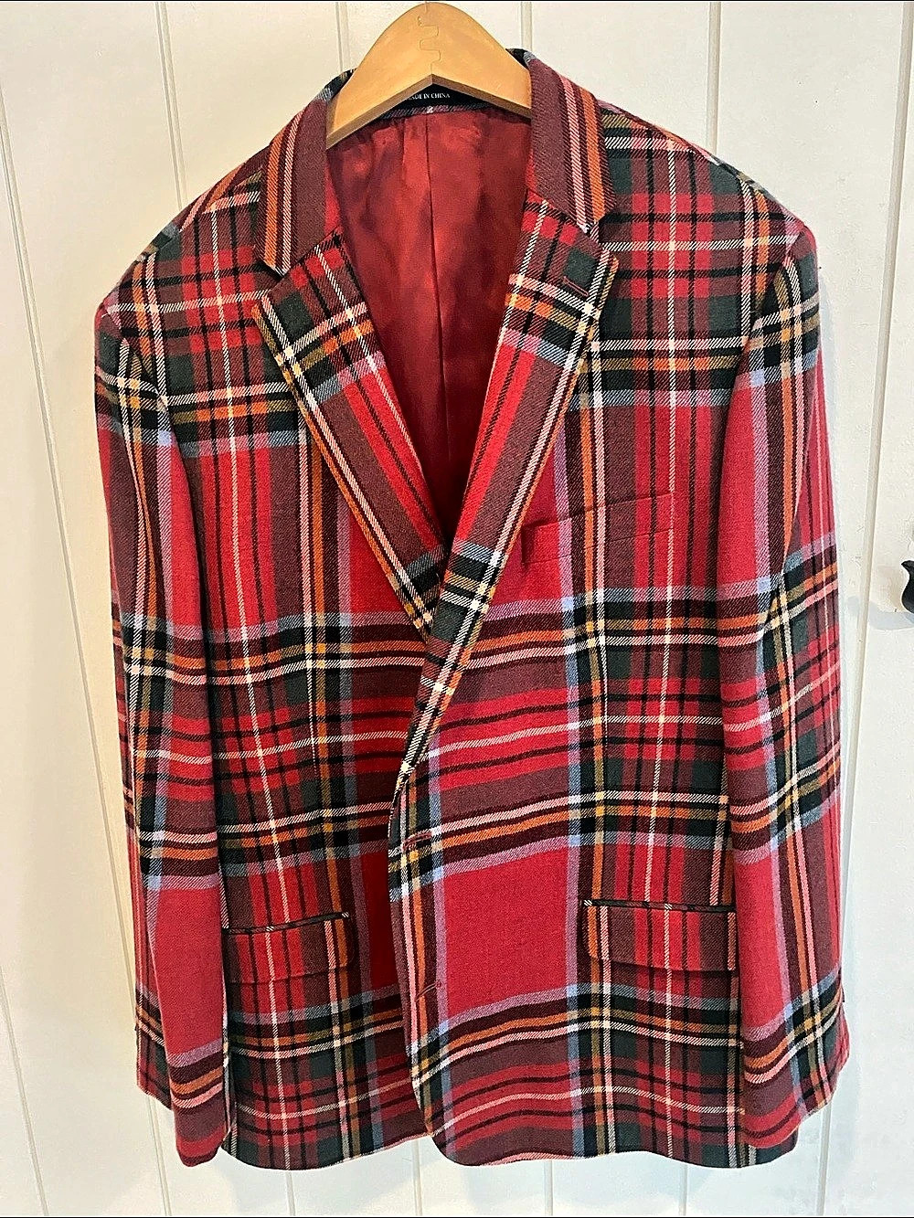 Lauren Ralph Lauren Slim Wool Plaid Sport Coat Red Black 50R Like New